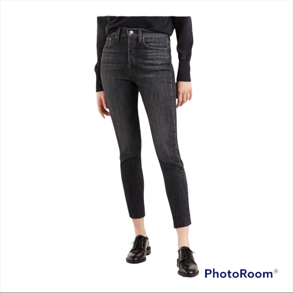 LEVI'S x REVOLVE Dark Gray Button Fly Wedgie Skinny Cropped Jeans Size 29 - Picture 2 of 10